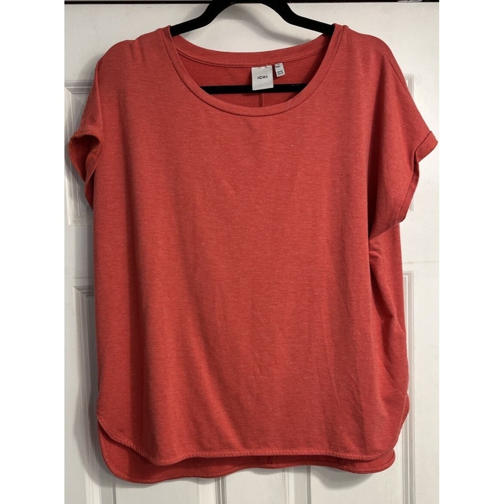 ICHI Red ROUND NECK SUBTLE SPARKLE SHORT SLEEVED TOP Sz XL